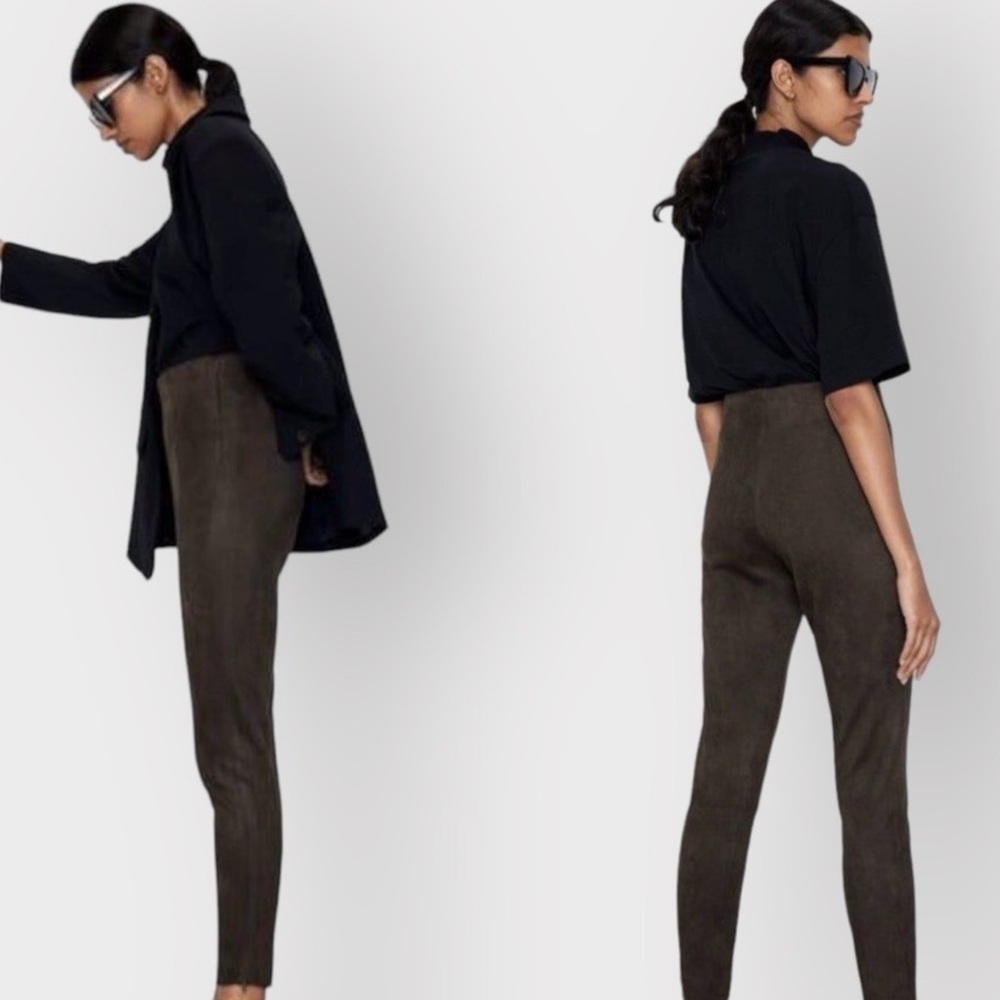 Zara Faux Suede Brown Legging Pant with Side Zipper